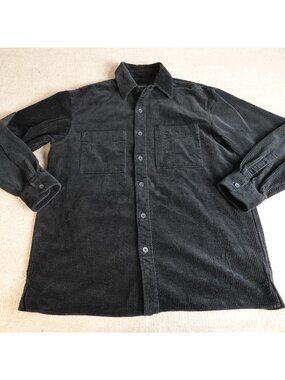 Club Monaco Mens Shirt Large Black Elephant Corduroy Overshirt Shacket Cotton